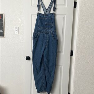 Free People We the Free Sapphire Blue Ziggy Denim Overalls Size XL